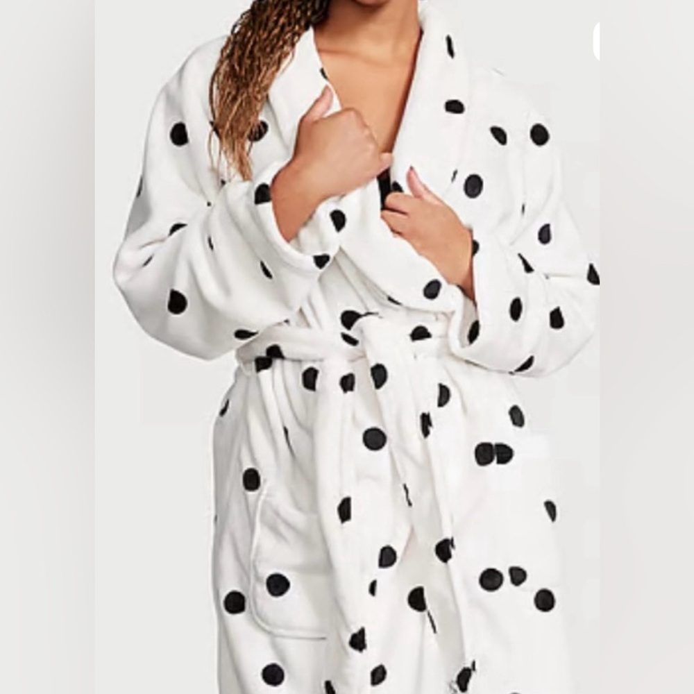 Victoria's Secret White and Black Polka Dot Robe